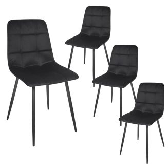 Lot de 4 chaises matelassées en tissu toucher doux noir - MATELIA