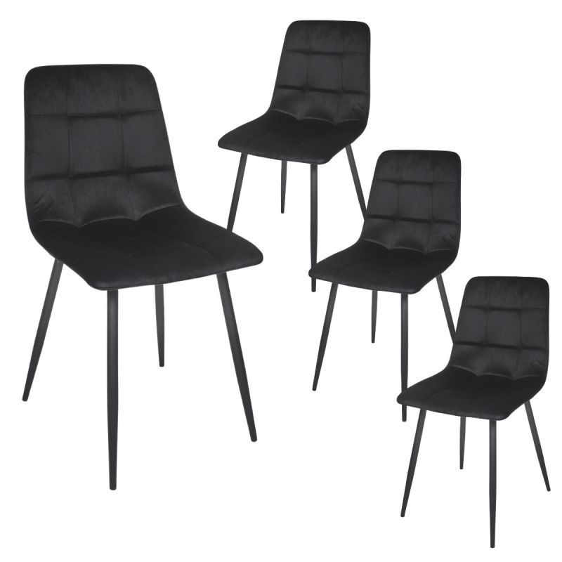 Lot de 4 chaises matelassées en tissu toucher doux noir - MATELIA