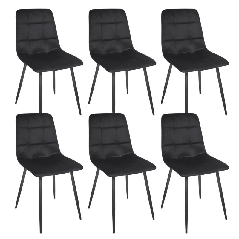 Lot de 6 chaises matelassées en tissu toucher doux noir - MATELIA