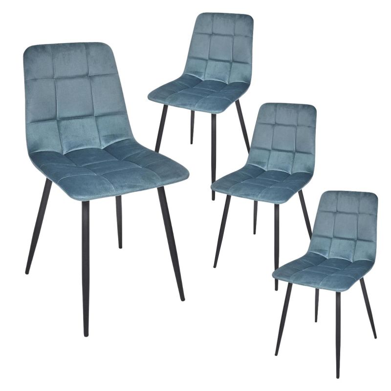 Lot de 4 chaises matelassées en tissu toucher doux bleu canard - MATELIA