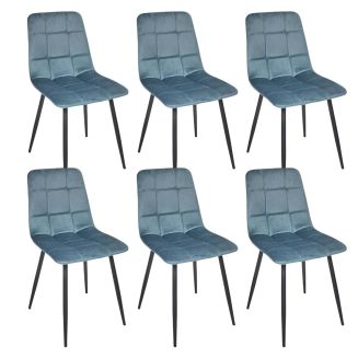 Lot de 6 chaises matelassées en tissu toucher doux bleu canard - MATELIA
