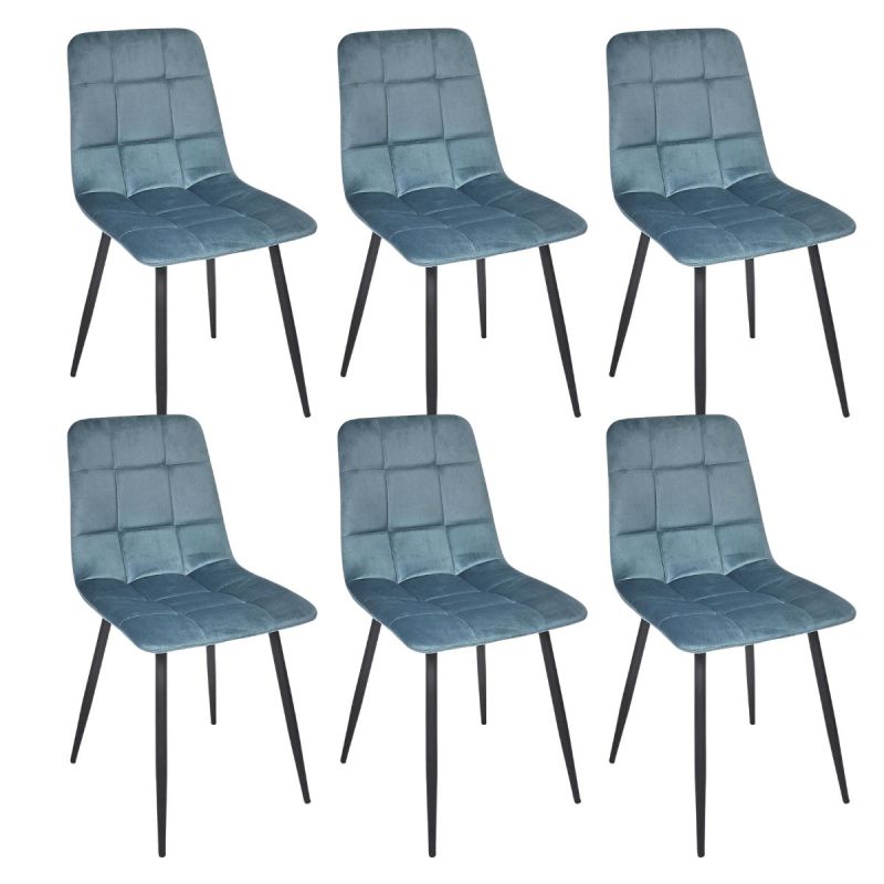 Lot de 6 chaises matelassées en tissu toucher doux bleu canard - MATELIA