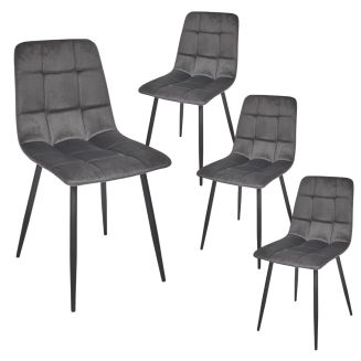 Lot de 4 chaises matelassées en tissu toucher doux gris - MATELIA