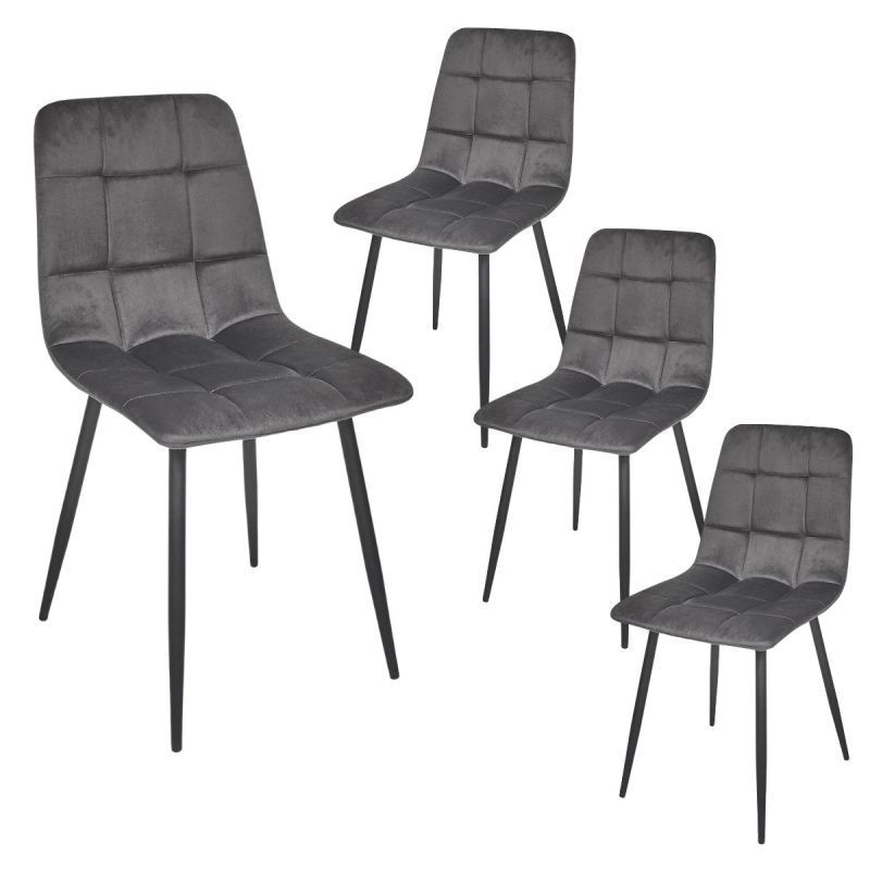 Lot de 4 chaises matelassées en tissu toucher doux gris - MATELIA