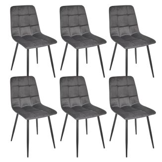 Lot de 6 chaises matelassées en tissu toucher doux gris - MATELIA
