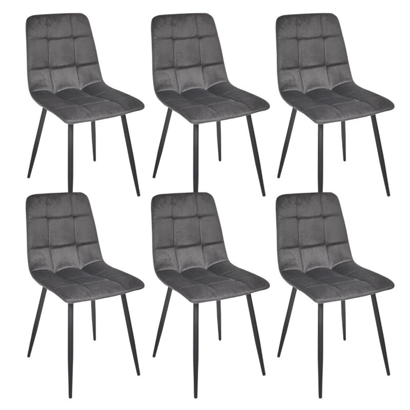 Lot de 6 chaises matelassées en tissu toucher doux gris - MATELIA