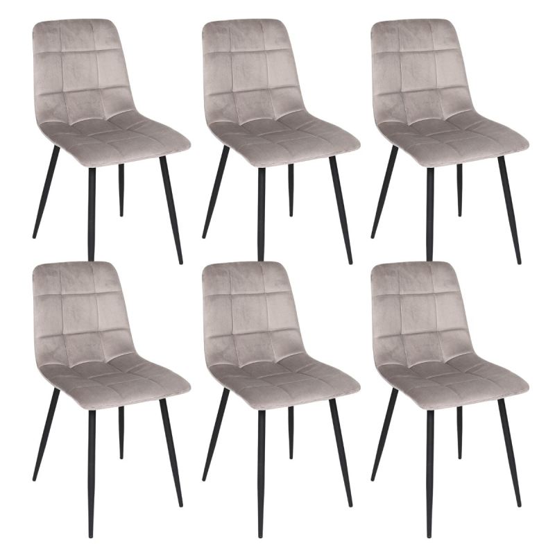 Lot de 6 chaises matelassées en tissu toucher doux taupe - MATELIA