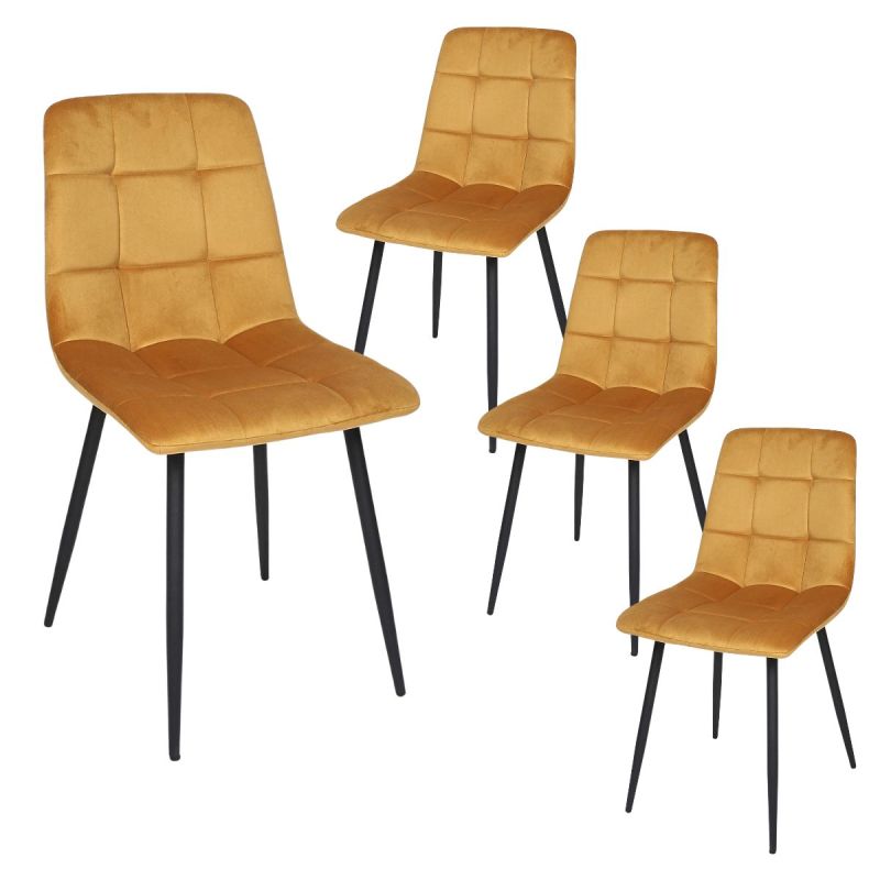 Lot de 4 chaises matelassées en tissu toucher doux jaune - MATELIA