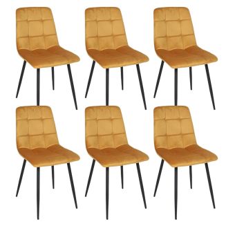 Lot de 6 chaises matelassées en tissu toucher doux jaune - MATELIA