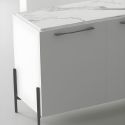 Buffet 4 portes laqué blanc plateau marbré pieds et poignées métal anthracite - CARAT