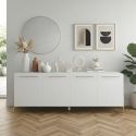 Buffet 4 portes laqué blanc plateau marbré pieds et poignées métal doré - CARAT