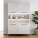 Buffet haut 4 portes laqué blanc pieds et poignées métal doré + Leds - CARAT