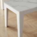Table de repas 190cm laqué blanche plateau marbré pieds biseautés design- CARAT