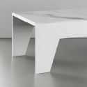 Table basse laqué blanche plateau marbré pieds biseautés design- CARAT