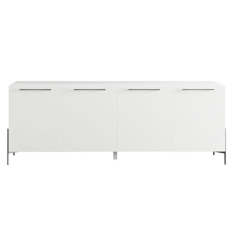 Buffet 4 portes laqué blanc pieds et poignées métal anthracite - CARAT