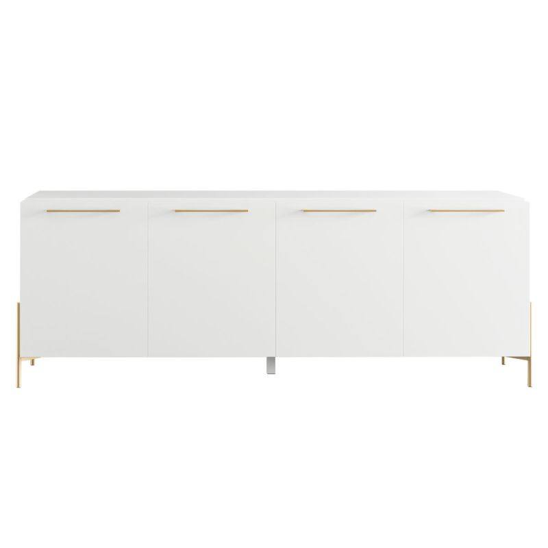 Buffet 4 portes laqué blanc pieds et poignées métal doré - CARAT