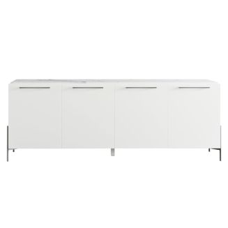 Buffet 4 portes laqué blanc plateau marbré pieds et poignées métal anthracite - CARAT