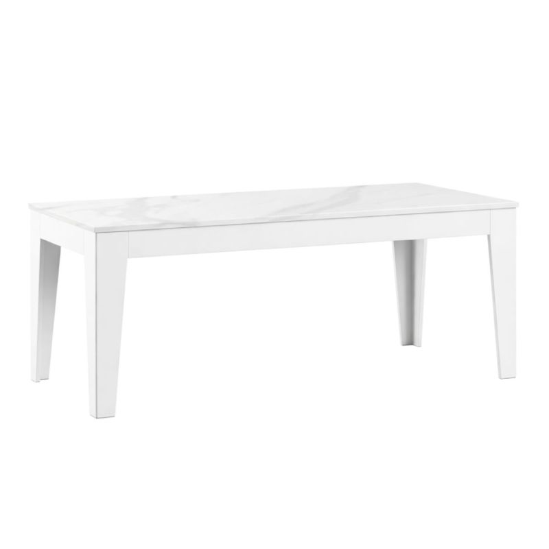 Table de repas 160cm laqué blanche plateau marbré pieds biseautés design- CARAT