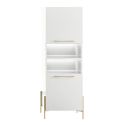 Rangement 2 portes laqué blanc pieds et poignées métal doré + Leds - CARAT