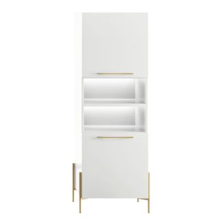 Rangement 2 portes laqué blanc pieds et poignées métal doré + Leds - CARAT