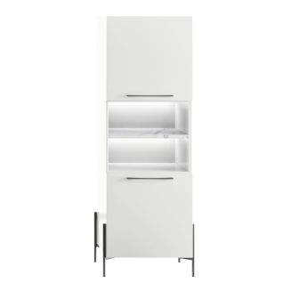 Rangement 2 portes laqué blanc plateau marbré pieds et poignées métal anthracite + Leds - CARAT