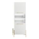 Rangement 2 portes laqué blanc plateau marbré pieds et poignées métal doré + Leds - CARAT