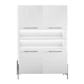 Buffet haut 4 portes laqué blanc pieds et poignées métal anthracite + Leds - CARAT
