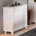 LAURIE - Meuble 2 Portes 2 Tiroirs Bois Massif Vernis Blanc