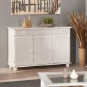 LAURIE - Buffet 3 Portes 3 Tiroirs Bois Massif Vernis Blanc