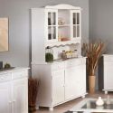 LAURIE - Buffet Vaisselier 5 Portes 3 Tiroirs Bois Massif Vernis Blanc