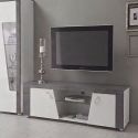 LUNA - Meuble TV 2 Portes et Niche Gris Finition Brillante