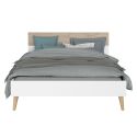 Lit 140x190 cadre blanc et tête de lit avec bandeau finition aspect bois - BORGALL