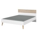 Lit 140x190 cadre blanc et tête de lit avec bandeau finition aspect bois - BORGALL