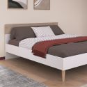 Lit 140x200 cadre blanc et tête de lit avec bandeau finition aspect bois - BORGALL