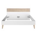 Lit 160x200 cadre blanc et tête de lit avec bandeau finition aspect bois - BORGALL