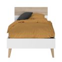 Lit 90x190 cadre blanc et tête de lit avec bandeau finition aspect bois - BORGALL