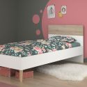 Lit 90x190 cadre blanc et tête de lit avec bandeau finition aspect bois - BORGALL