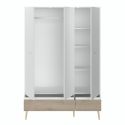 Armoire 3 portes blanche et 1 tiroir avec façade finition aspect bois - BORGALL