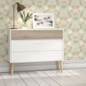 Commode 3 tiroirs blanche avec façade supérieure finition aspect bois - BORGALL