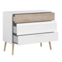 Commode 3 tiroirs blanche avec façade supérieure finition aspect bois - BORGALL