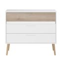 Commode 3 tiroirs blanche avec façade supérieure finition aspect bois - BORGALL