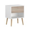 Chevet blanc 1 niche et 1 tiroir blanc avec façade finition aspect bois - BORGALL