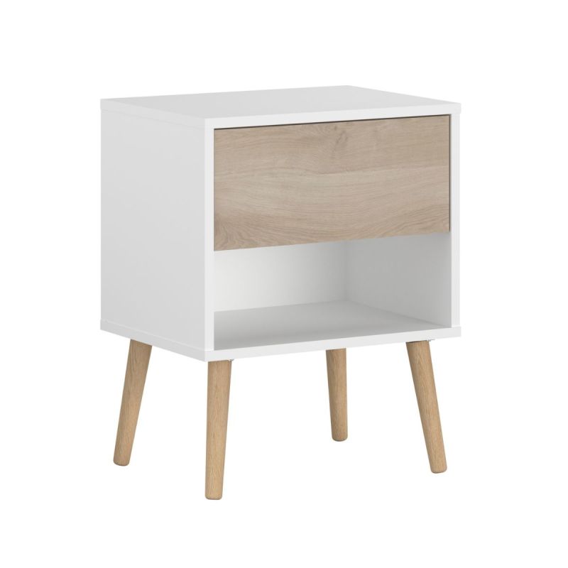 Chevet blanc 1 niche et 1 tiroir blanc avec façade finition aspect bois - BORGALL