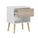 Chevet blanc 1 niche et 1 tiroir blanc avec façade finition aspect bois - BORGALL