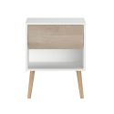 Chevet blanc 1 niche et 1 tiroir blanc avec façade finition aspect bois - BORGALL