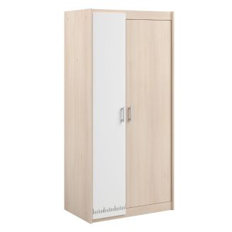 Armoire 2 portes aspect bois avec 1 porte blanche sérigraphiée - CHARLINE