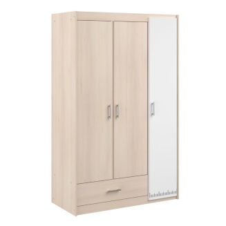 Armoire 3 portes 1 tiroir aspect bois avec 1 porte blanche sérigraphiée - CHARLINE