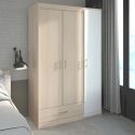 Armoire 3 portes 1 tiroir aspect bois avec 1 porte blanche sérigraphiée - CHARLINE