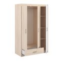 Armoire 3 portes 1 tiroir aspect bois avec 1 porte blanche sérigraphiée - CHARLINE