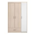 Armoire 3 portes 1 tiroir aspect bois avec 1 porte blanche sérigraphiée - CHARLINE